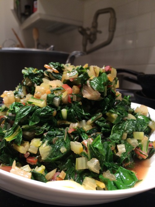 Ready to eat:  Two fat bunches of chard cost about $10 at McCaffrey's on Sept. 14.  A family of four can have generous portions of Swiss chard for two meals - that's about $1.25 a serving.  Chard, a relative to beets, spinach and quinoa, is a superfood - rich in antioxidants and helpful in regulating blood sugar.