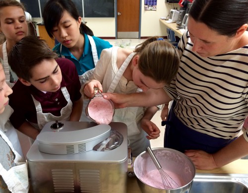 Chef Michelle Fuerst instructs on the finer points of home-made ice cream at a recent JW Cooks program.