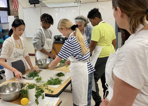 Chopping herbs for fritters